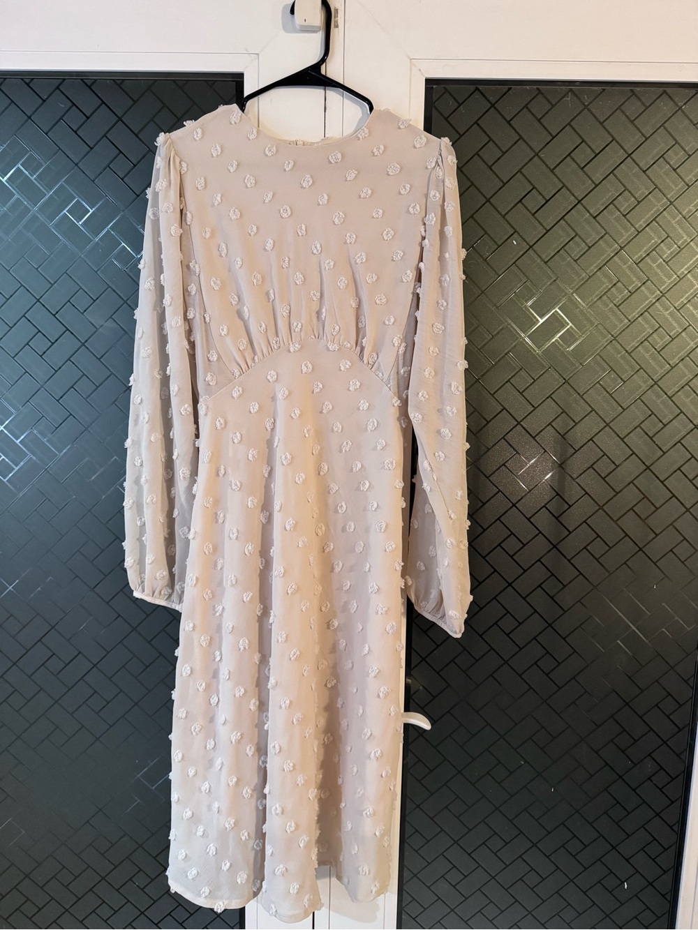 Chicwish Cream Long-Sleeve Midi Dress with Rosette Appliqué